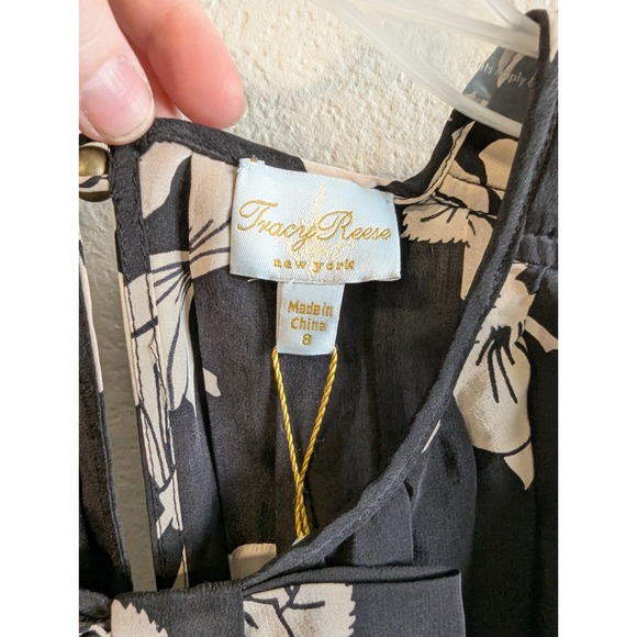 NWT Tracy Reese New York 100% Silk Fit and Flare Frock Dress Black Rose Floral 8 - Picture 9 of 16